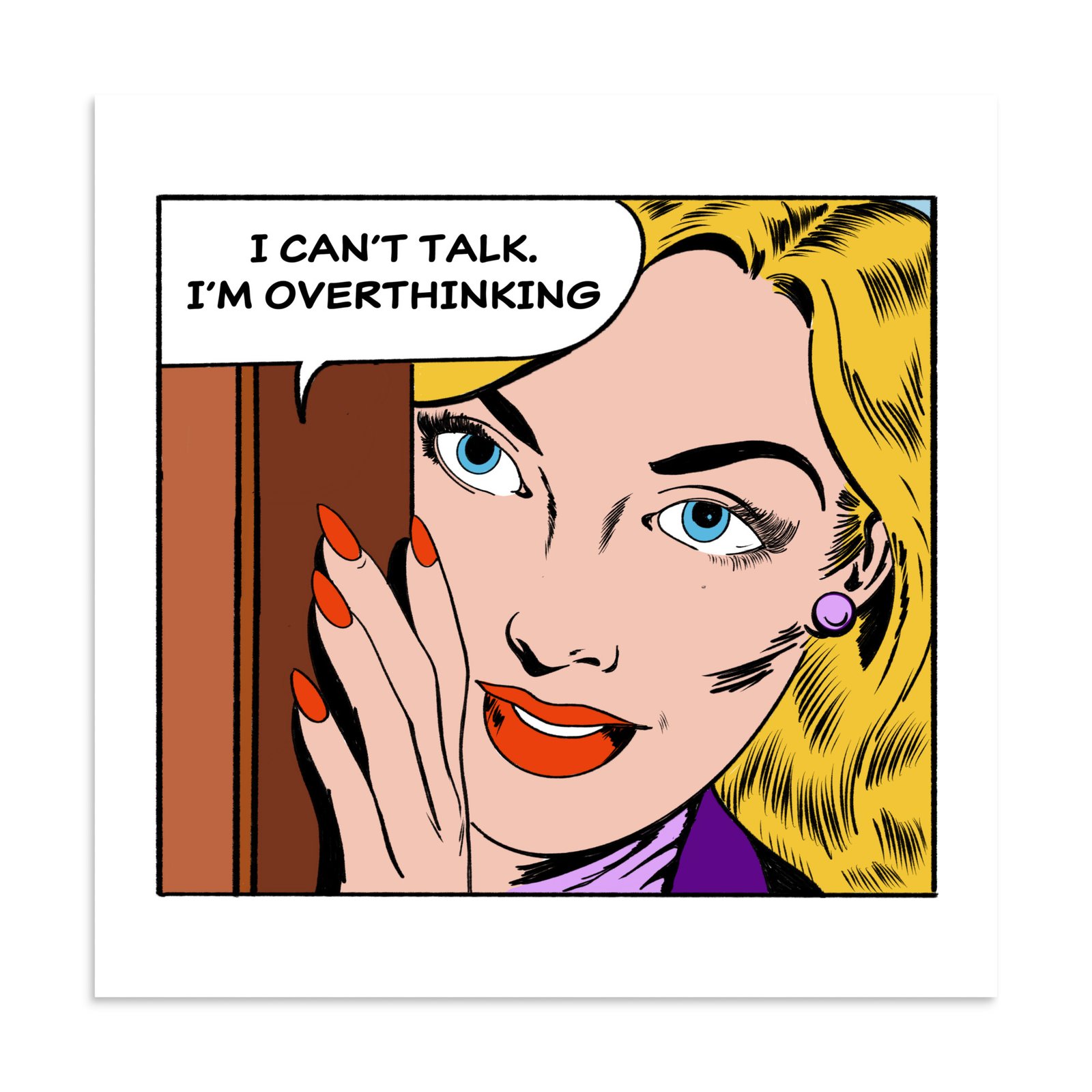 I Can't Talk, I'm Overthinking Poster – Funny Retro Comic Print, Anxiety Humor Wall Art, Pop Art Decor, Mental Health Gift